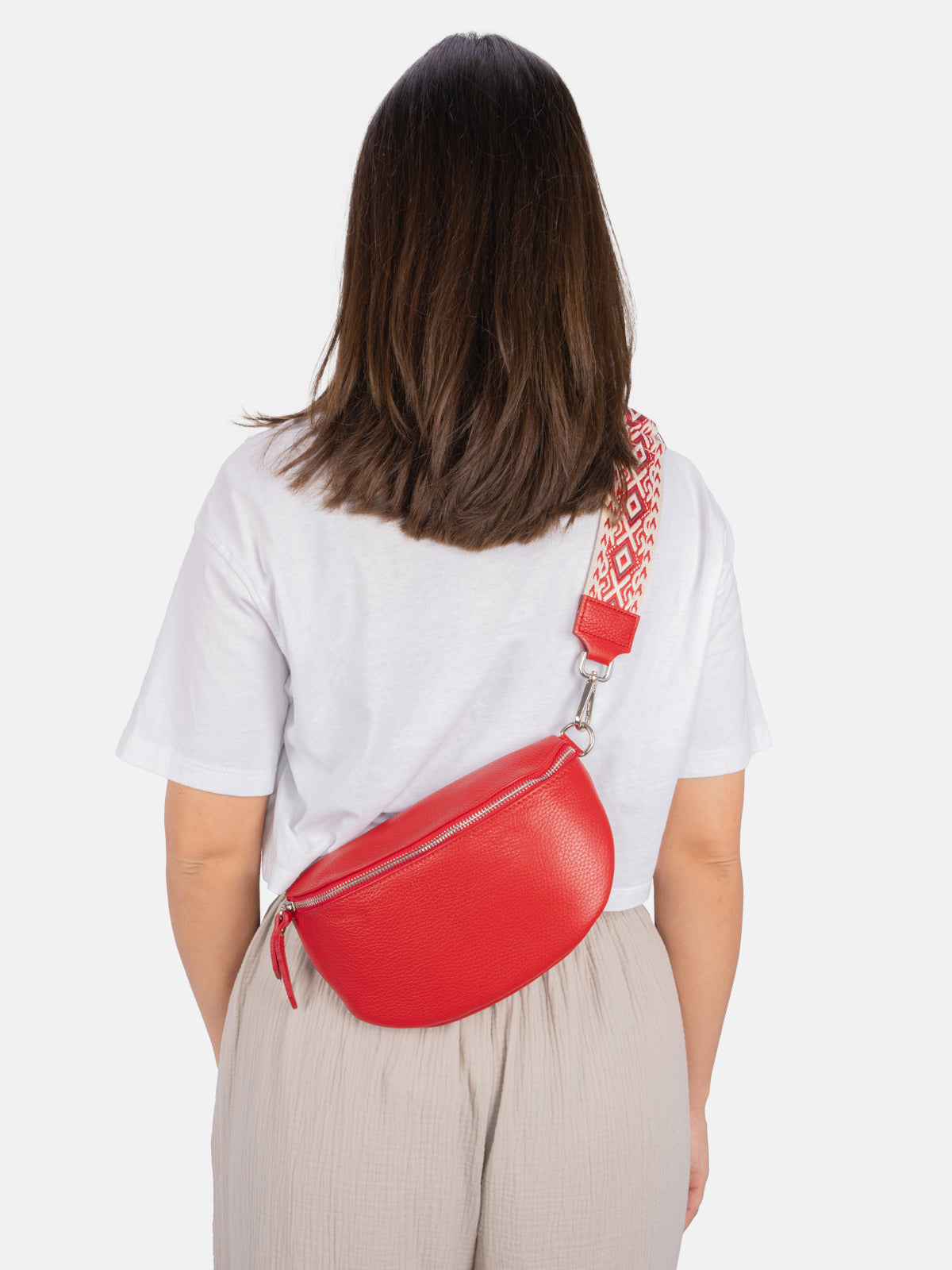 Mittelgroße Crossbody Gürteltasche aus 100% Leder - rot - Helen