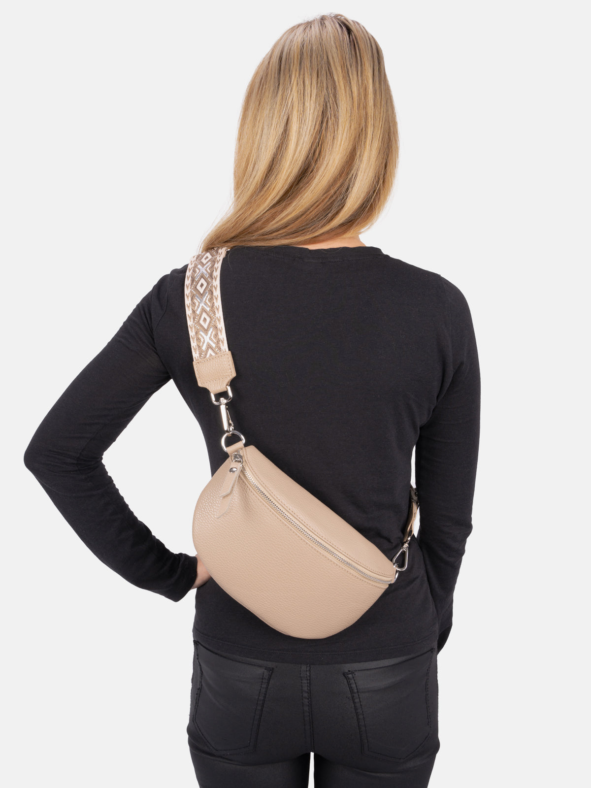 Mittelgroße Crossbody Gürteltasche aus 100% Leder - taupe - Helen