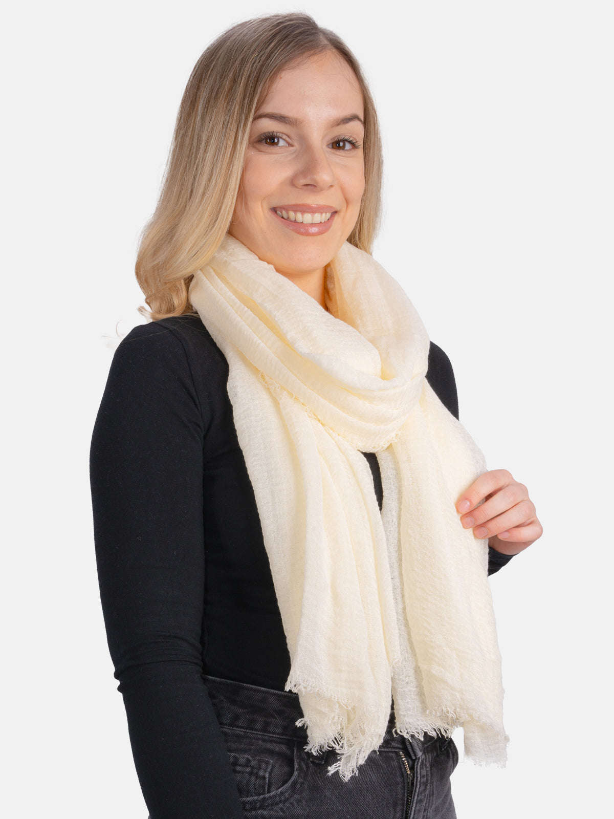 Schal gewellt, dünn & leicht - creme - Isabella