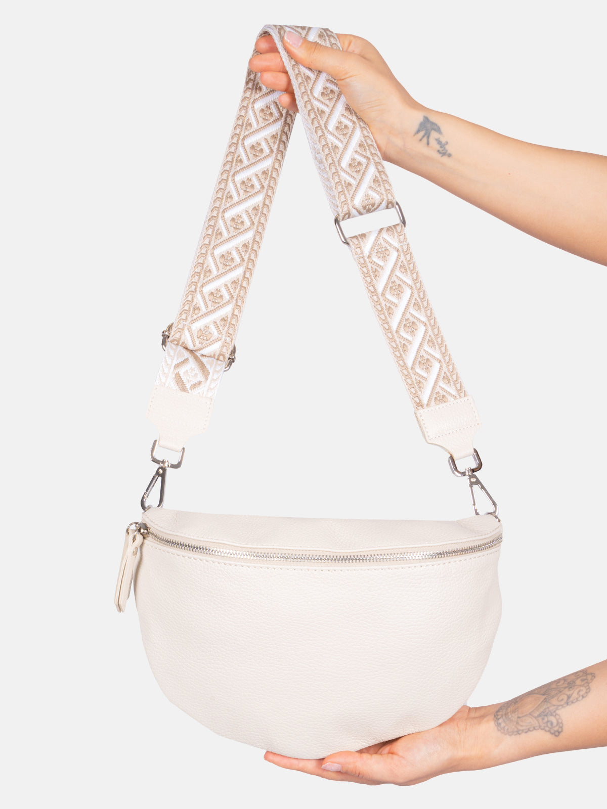 Große Crossbody Gürteltasche aus 100% Leder - creme 1 - Jaime