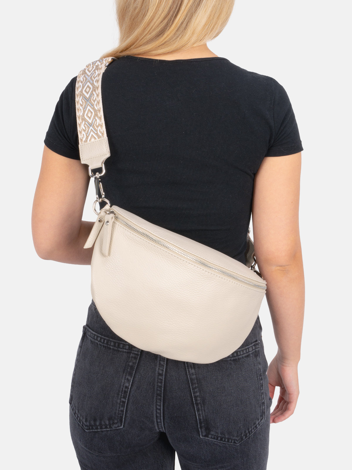 Große Crossbody Gürteltasche aus 100% Leder - creme 2 - Jaime FF