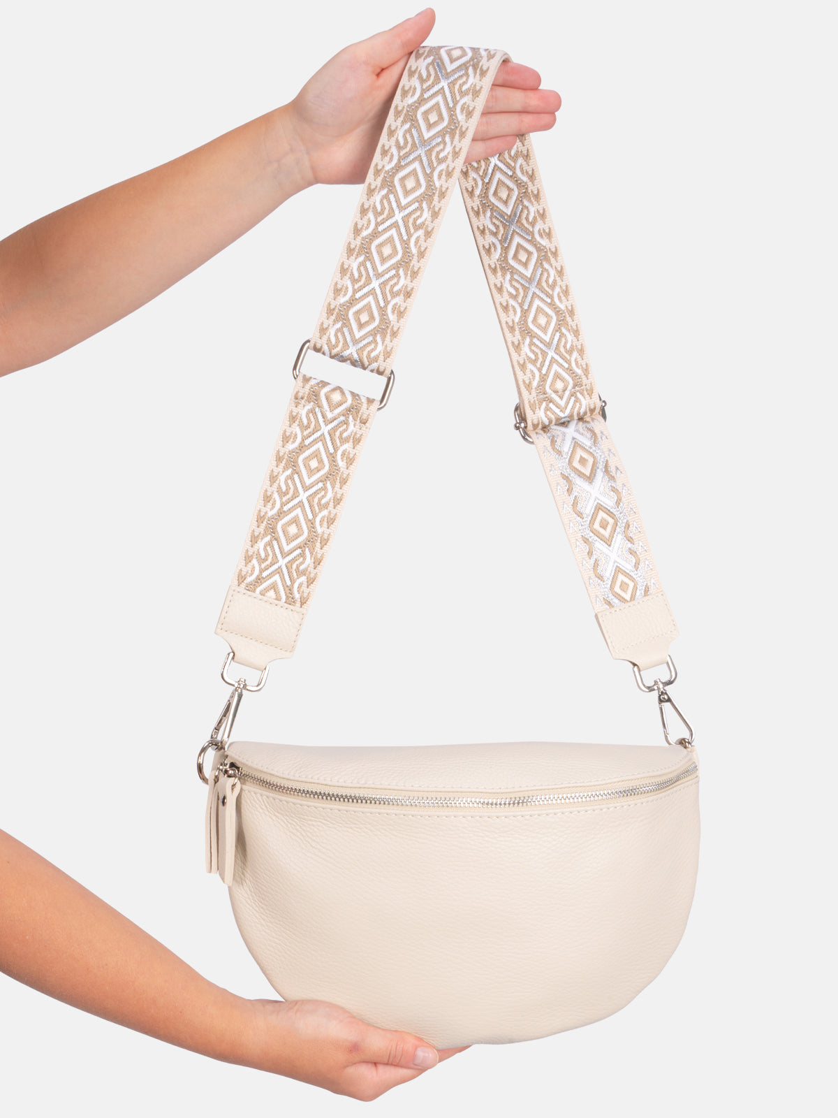 Große Crossbody Gürteltasche aus 100% Leder - creme 2 - Jaime FF