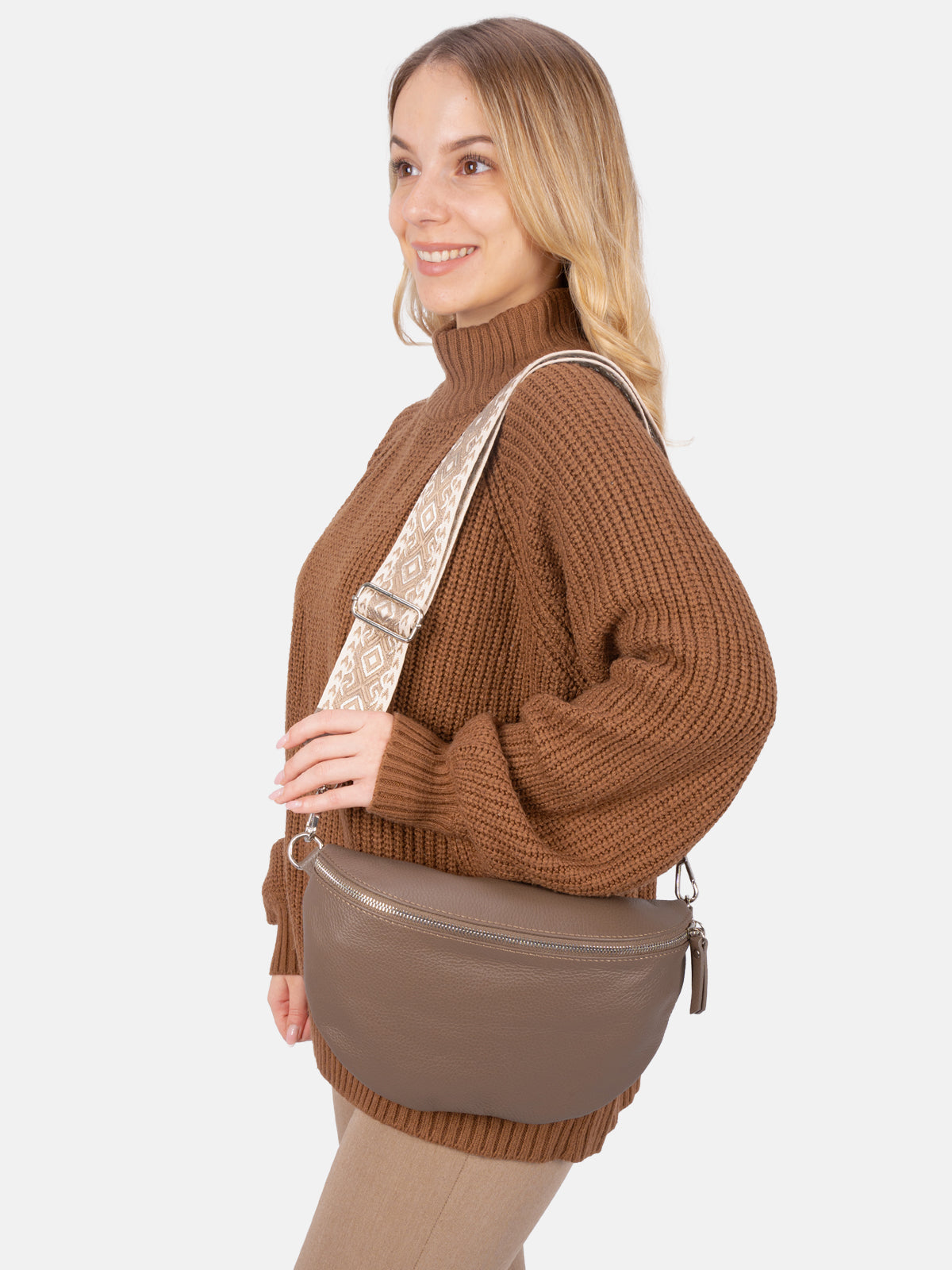 Große Crossbody Gürteltasche aus 100% Leder - dark taupe - Jaime