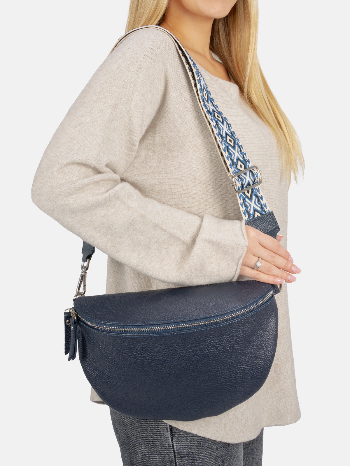 Große Crossbody Gürteltasche aus 100% Leder - marineblau - Jaime