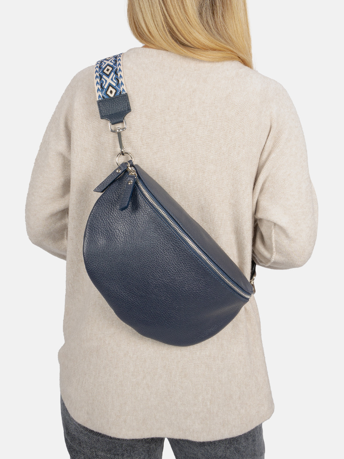 Große Crossbody Gürteltasche aus 100% Leder - marineblau - Jaime