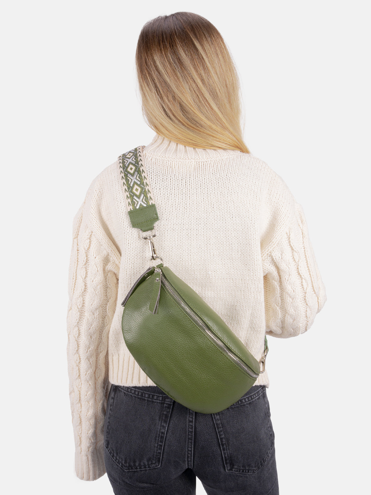 Große Crossbody Gürteltasche aus 100% Leder - olivgrün - Jaime