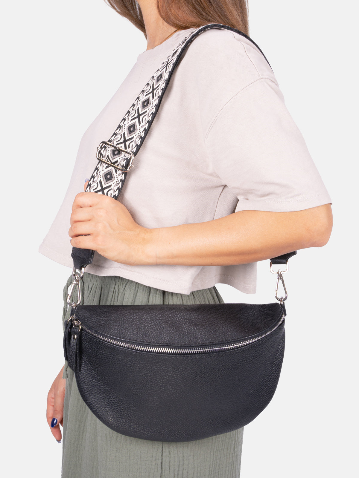 Große Crossbody Gürteltasche aus 100% Leder - schwarz 2 - Jaime BB