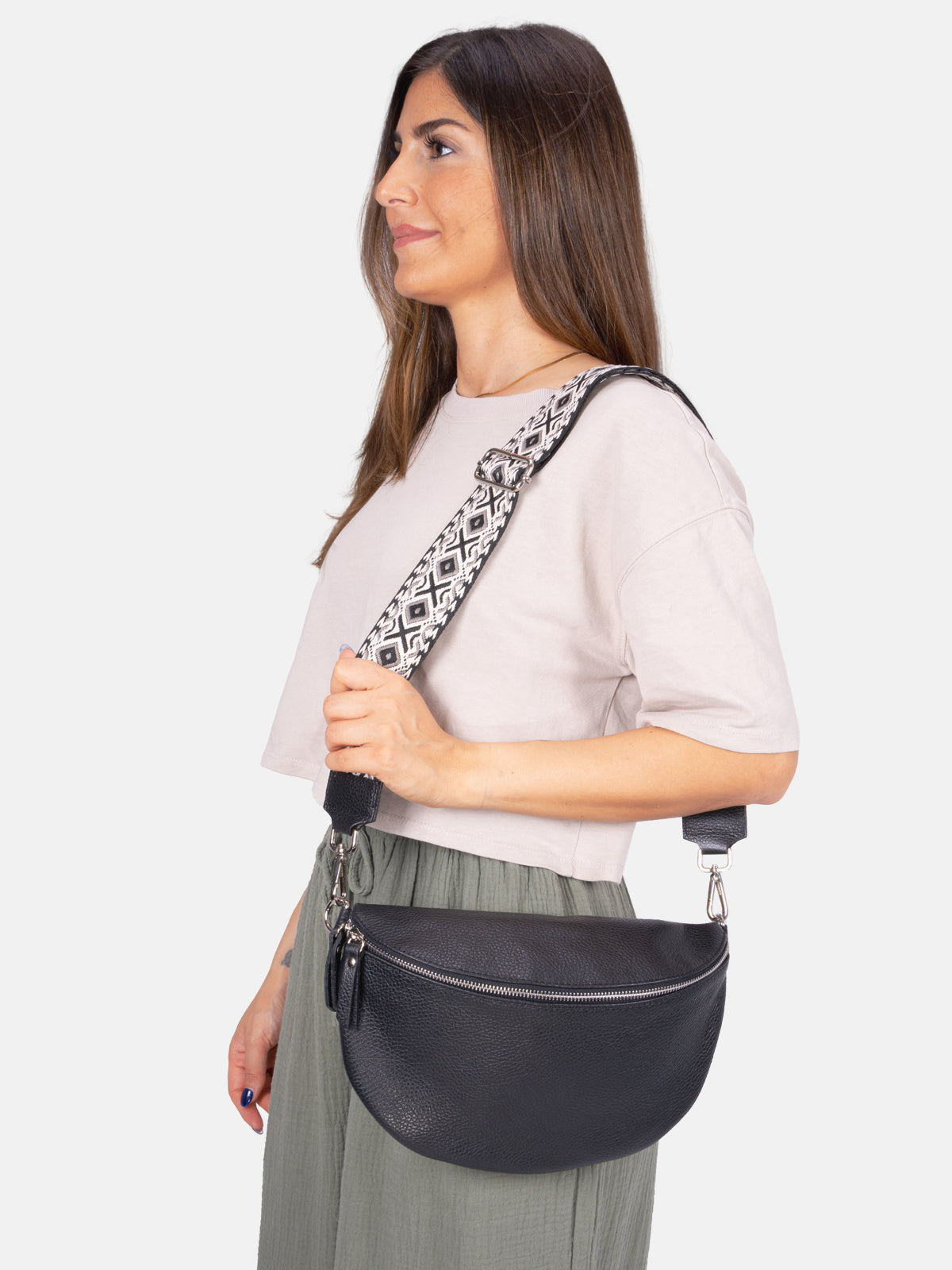 Große Crossbody Gürteltasche aus 100% Leder - schwarz 2 - Jaime BB