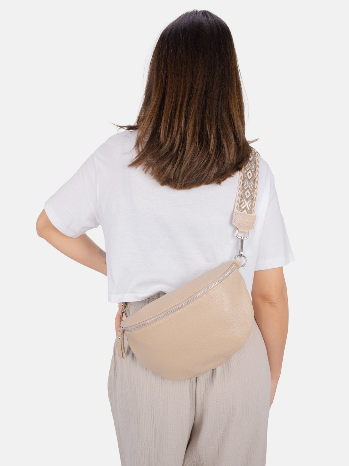 Große Crossbody Gürteltasche aus 100% Leder - taupe - Jaime