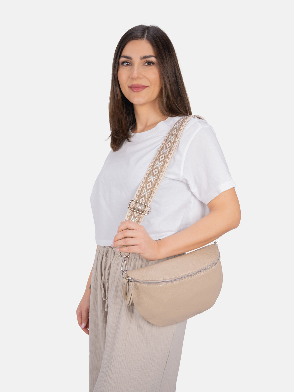 Große Crossbody Gürteltasche aus 100% Leder - taupe - Jaime