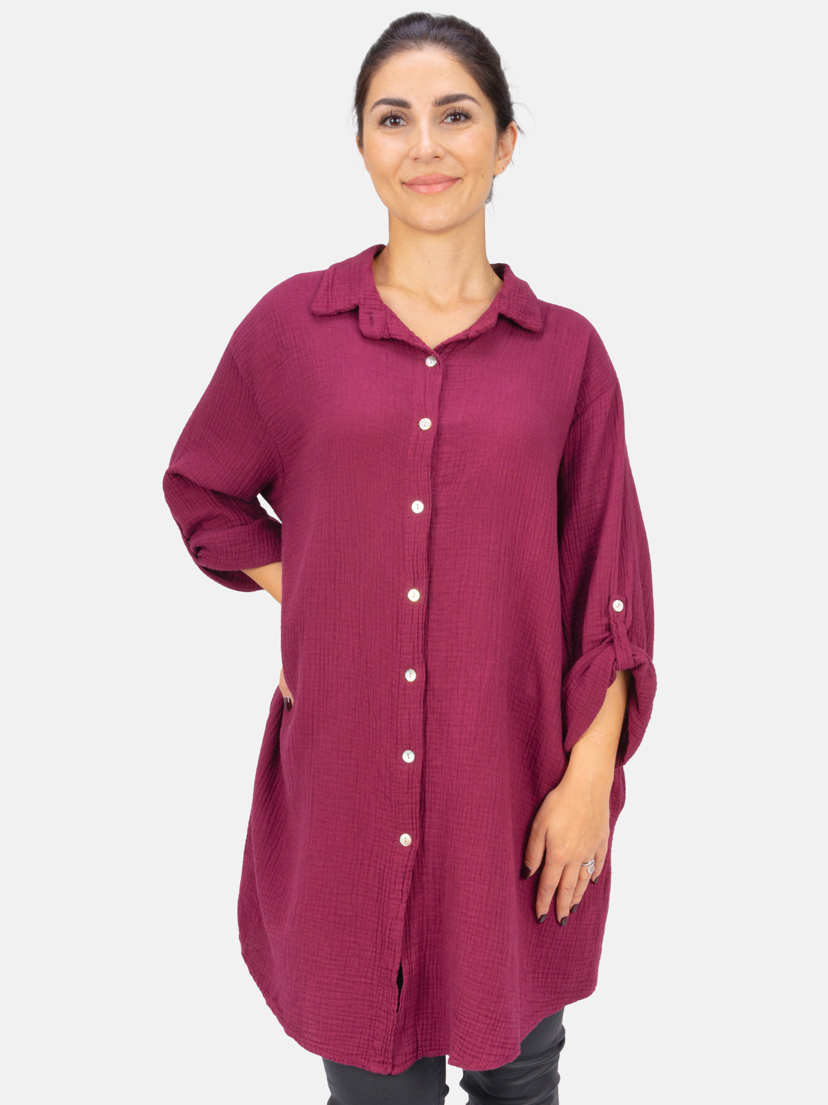 Musselinbluse mit Knopfverschluss - bordeaux - Jessy