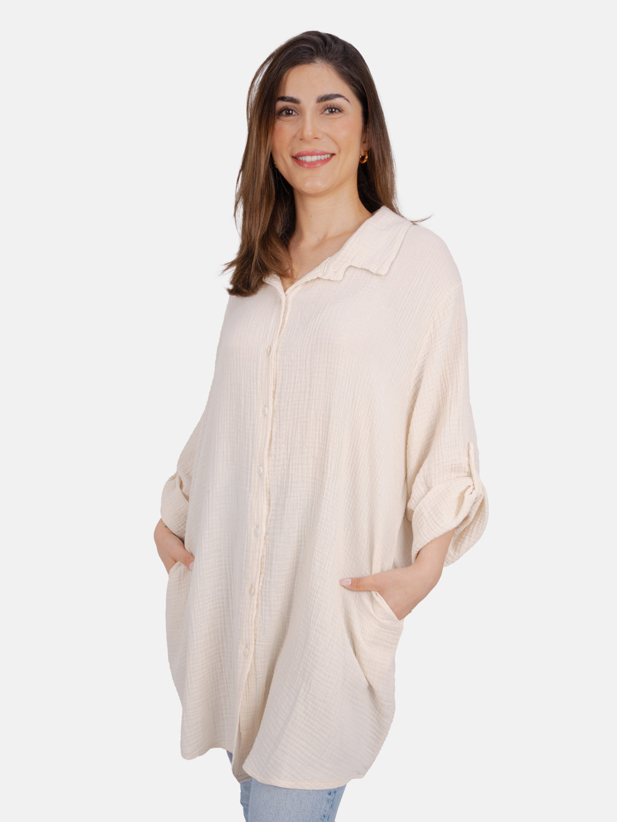 Musselinbluse mit Knopfverschluss - creme - Jessy