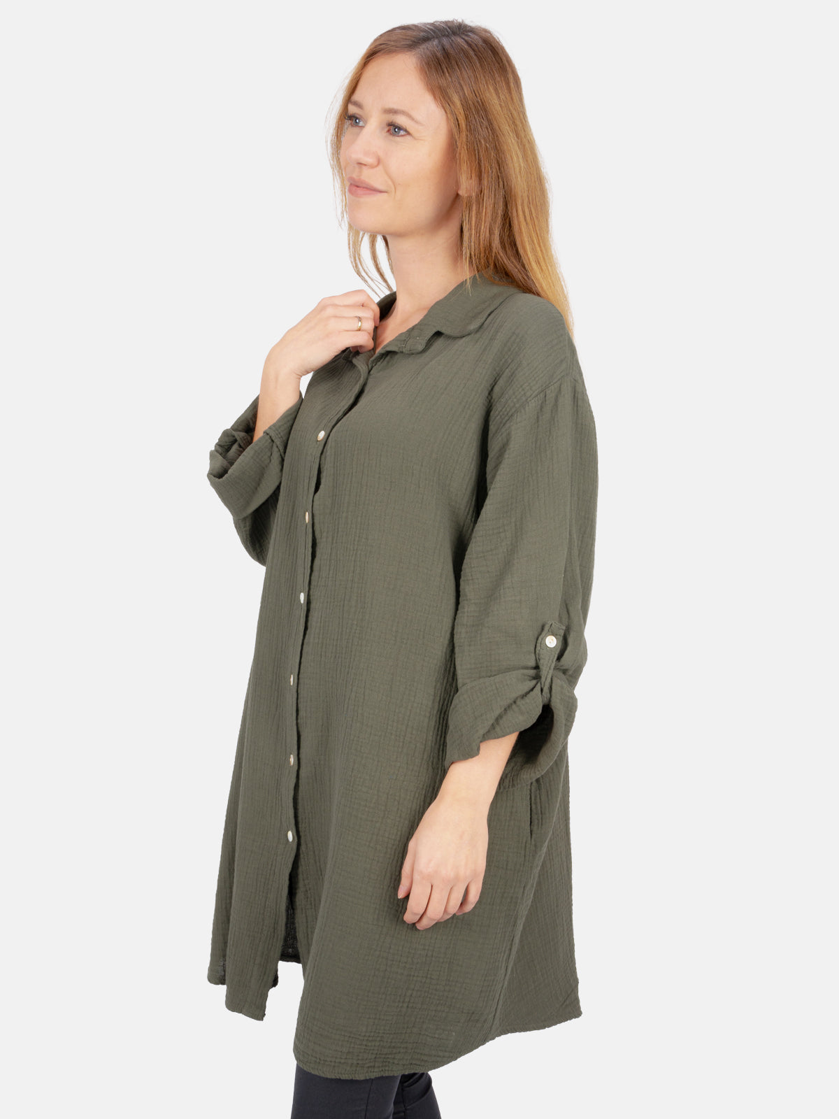 Musselinbluse mit Knopfverschluss - dark khaki - Jessy