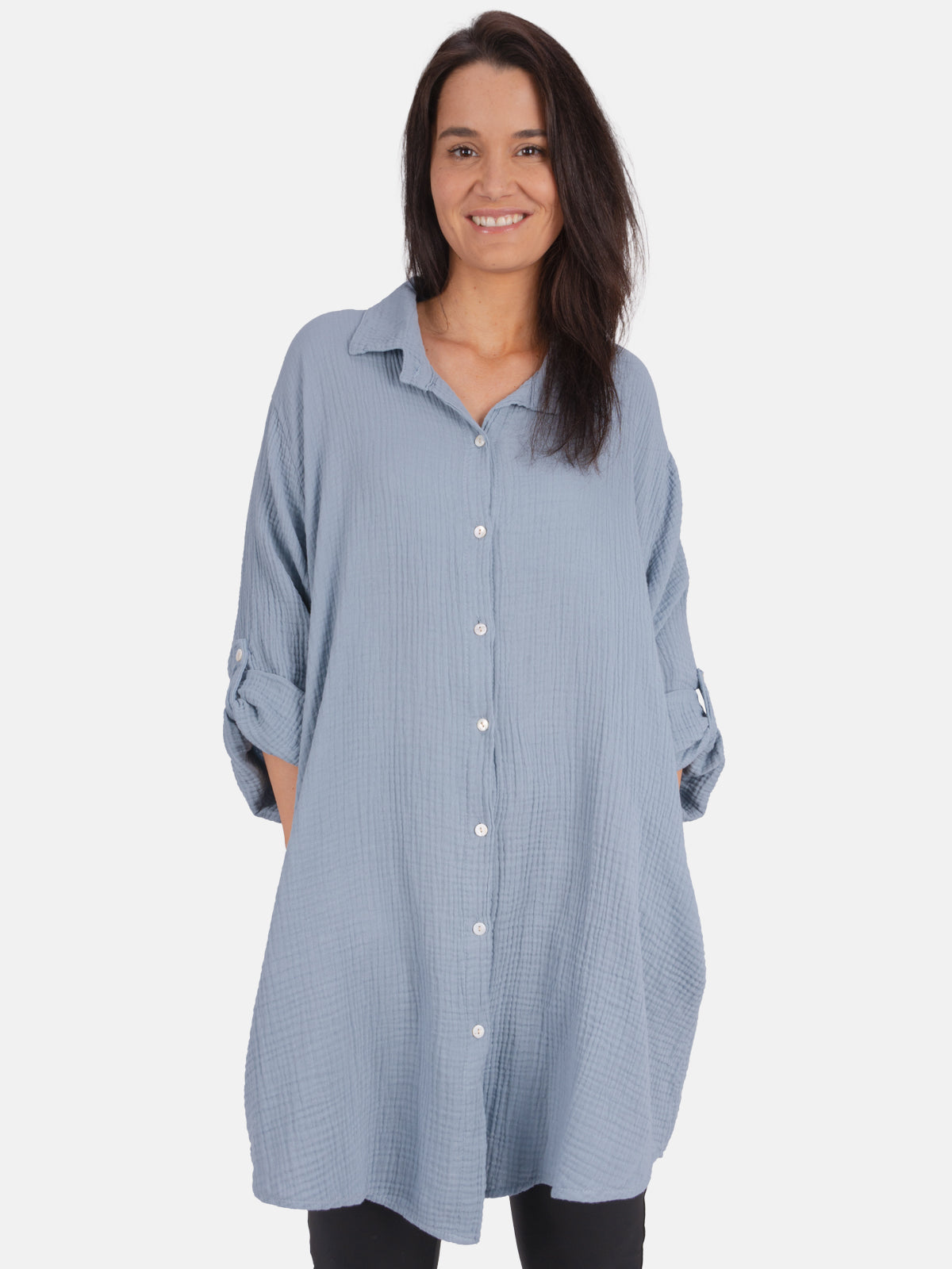 Musselinbluse mit Knopfverschluss - taubengrau - Jessy