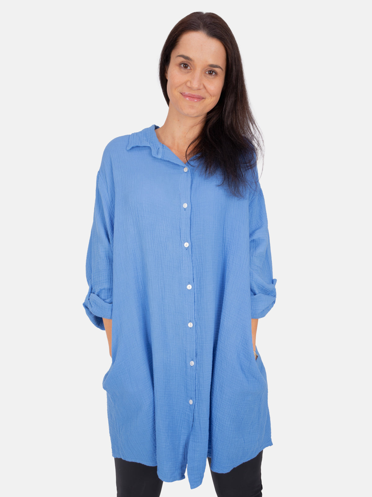 Musselinbluse mit Knopfverschluss - himmelblau - Jessy