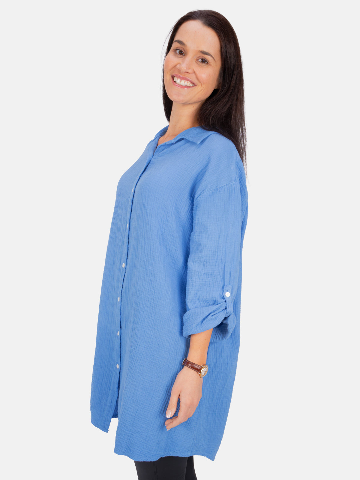 Musselinbluse mit Knopfverschluss - himmelblau - Jessy