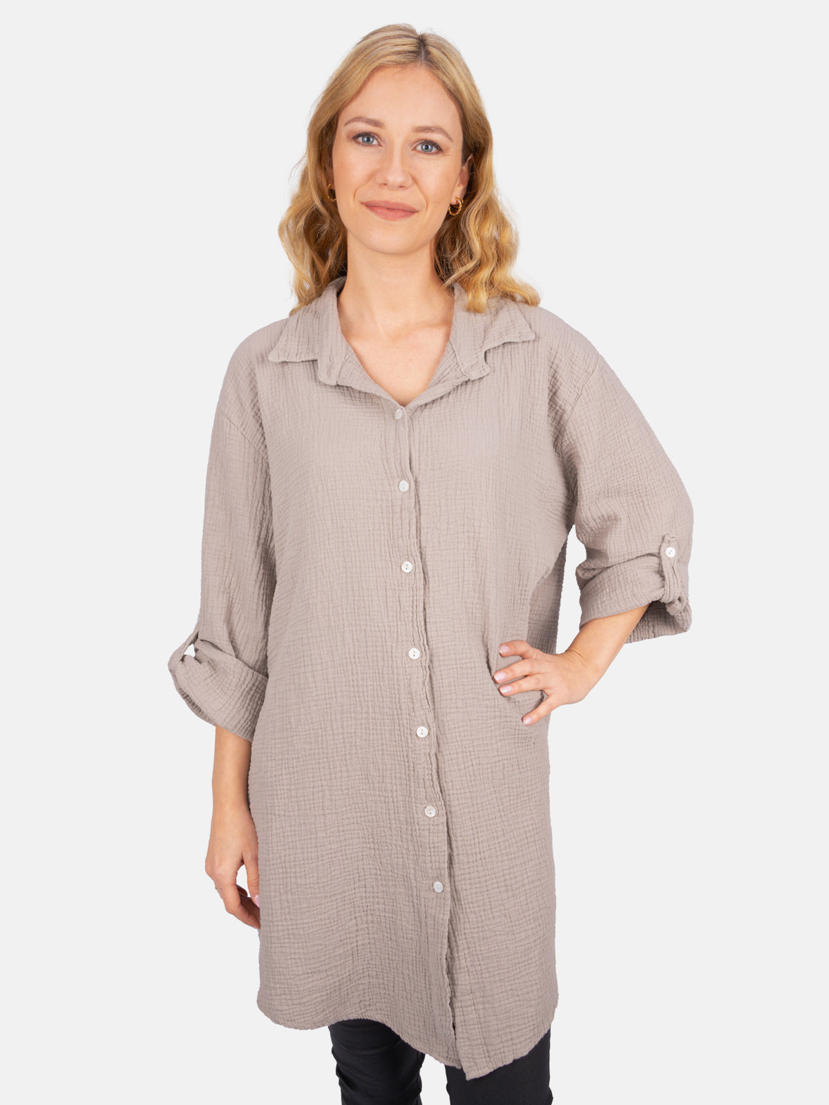 Musselinbluse mit Knopfverschluss - taupe - Jessy
