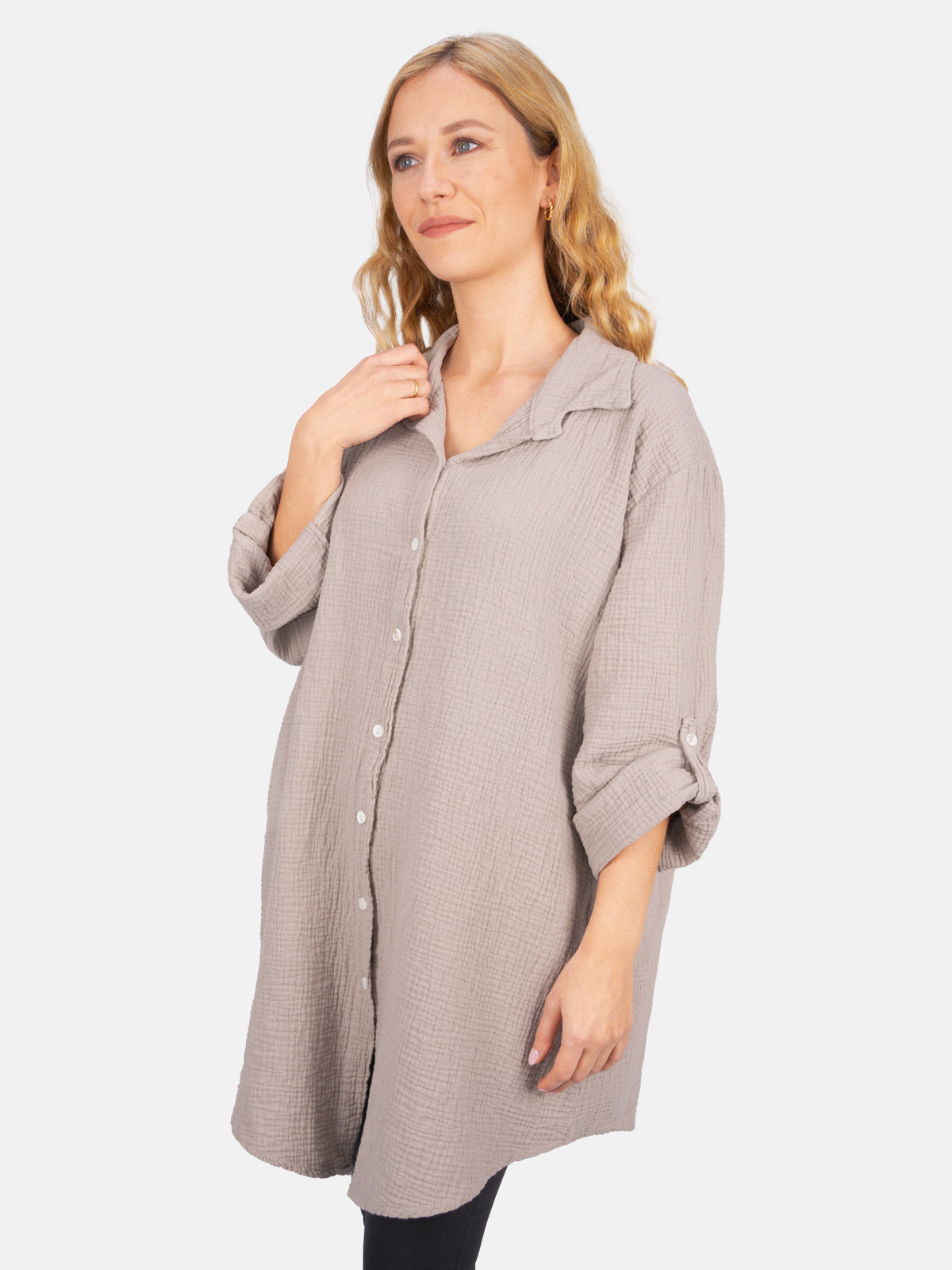 Musselinbluse mit Knopfverschluss - taupe - Jessy