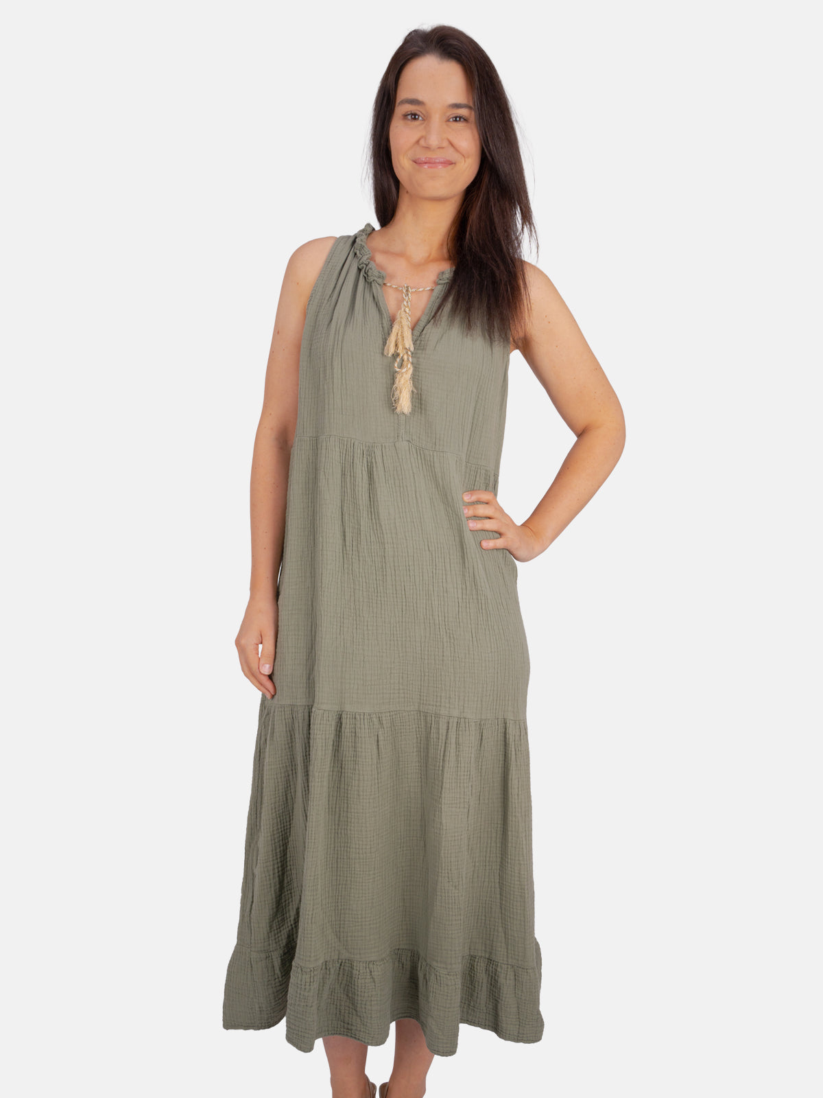 Musselin Maxikleid mit Tasseln - Viola