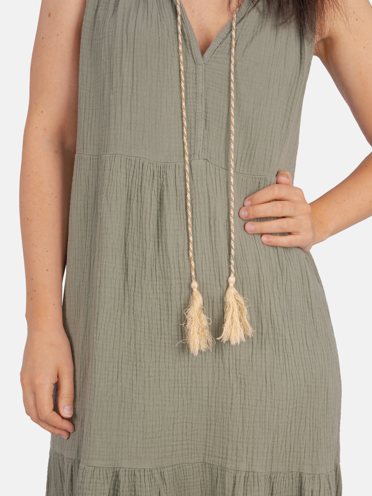 Musselin Maxikleid mit Tasseln - Viola