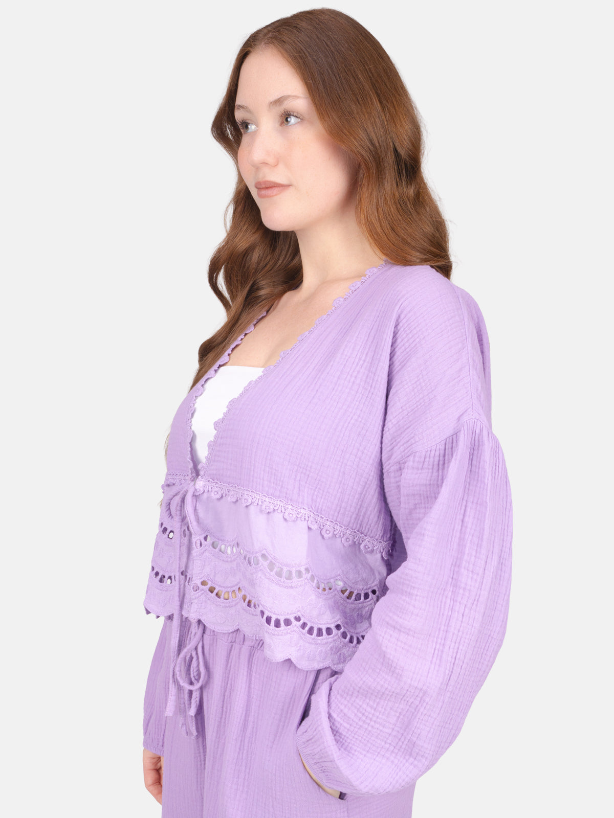 Musselin Bluse mit Lockstickerei zum Binden - Laura