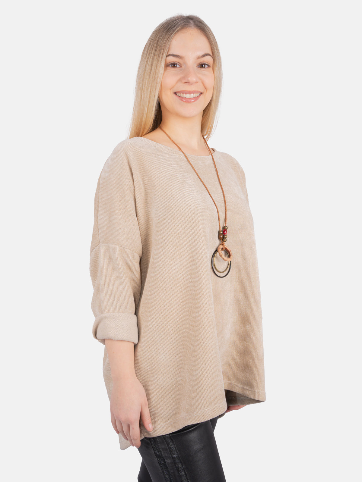 Oversized Bluse in Cord-Look inkl. Kette - Leonor