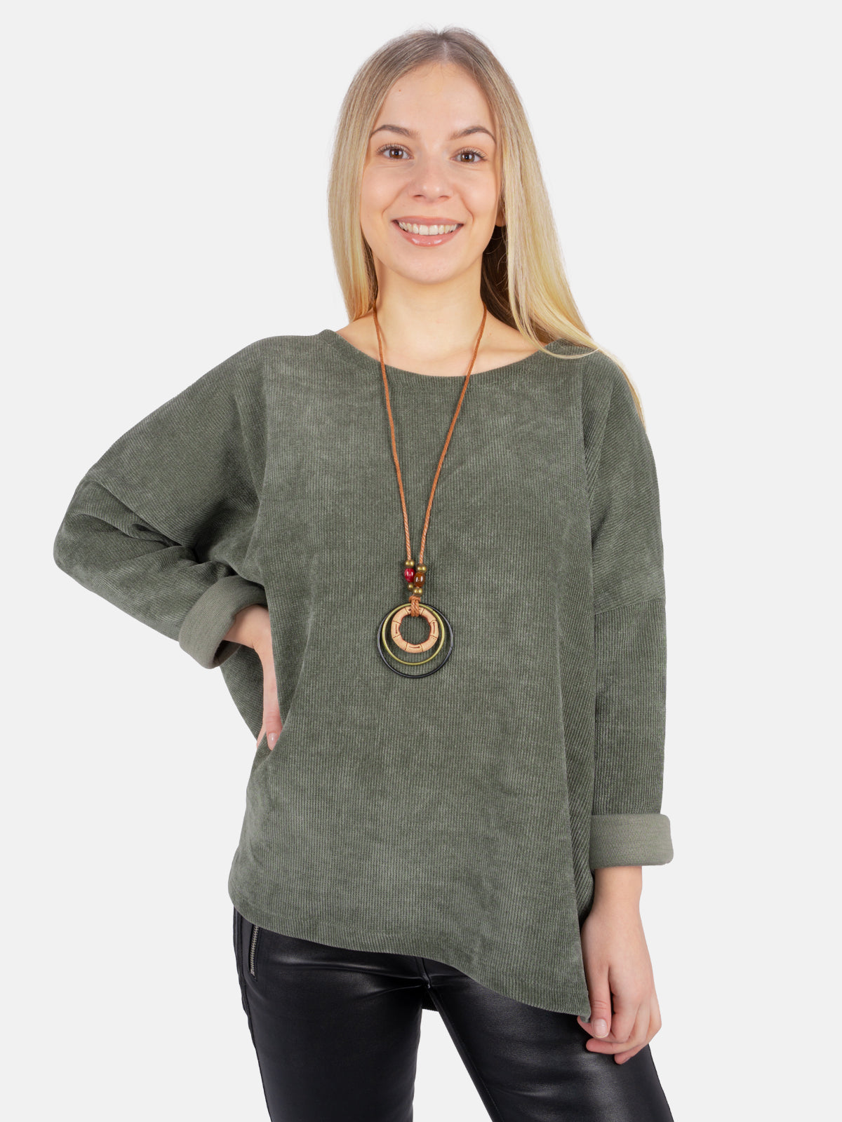 Oversized Bluse in Cord-Look inkl. Kette - Leonor