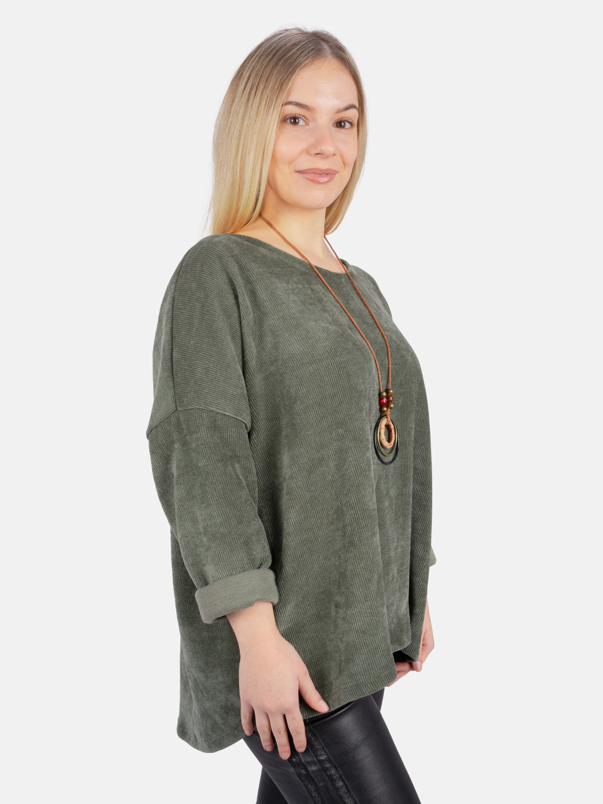 Oversized Bluse in Cord-Look inkl. Kette - Leonor