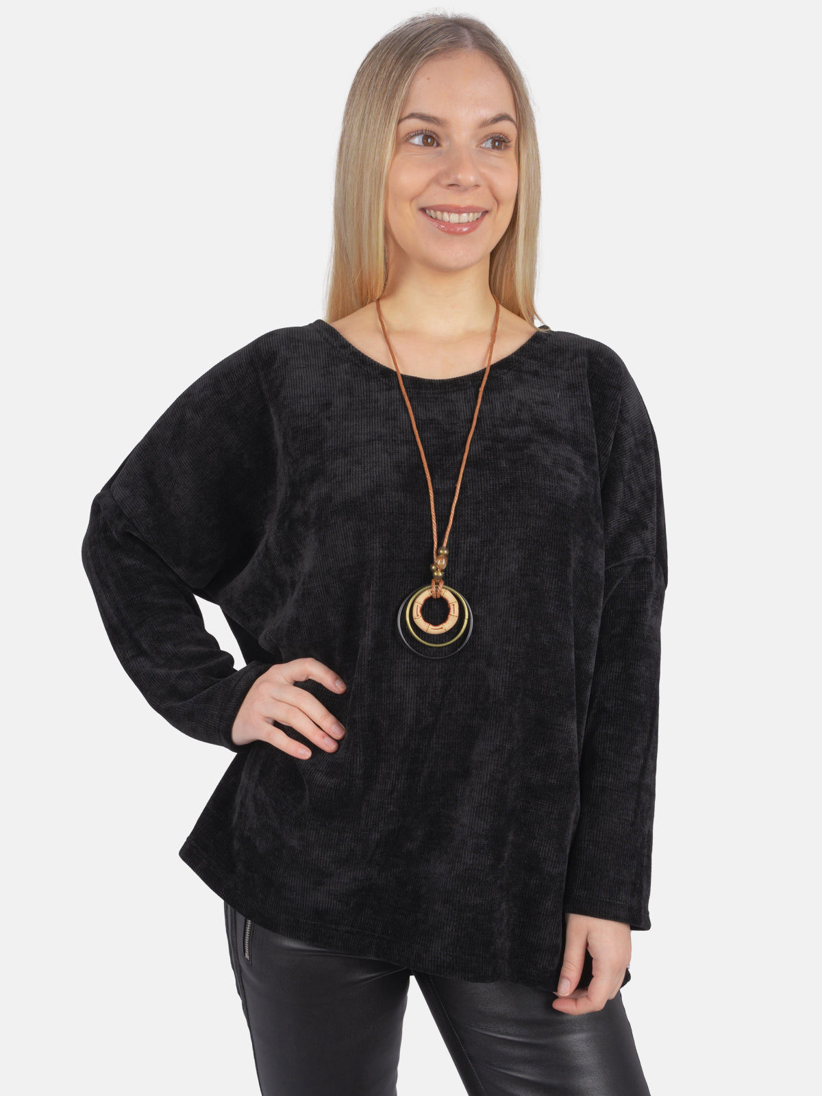 Oversized Bluse in Cord-Look inkl. Kette - Leonor