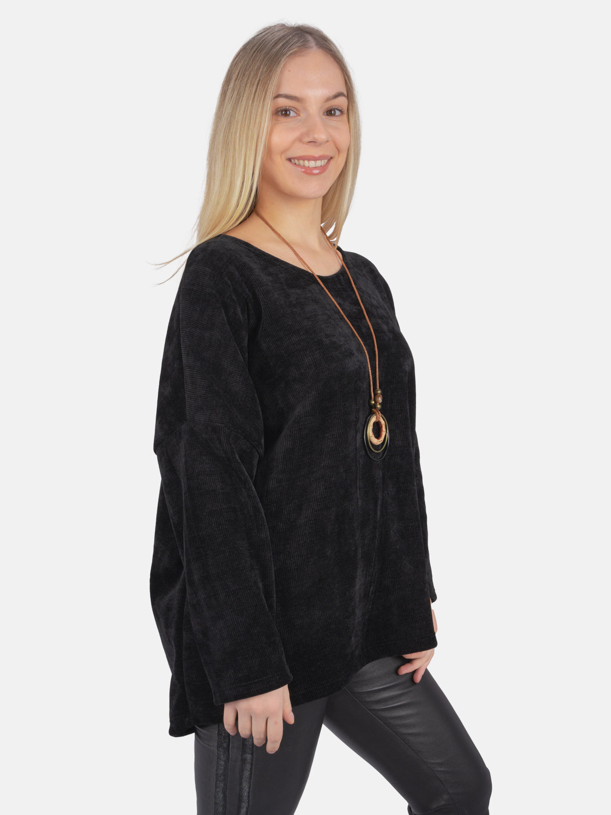 Oversized Bluse in Cord-Look inkl. Kette - Leonor