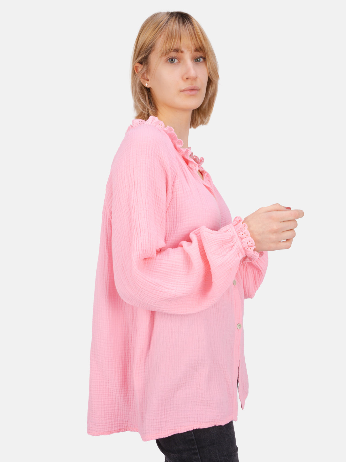 Musselinbluse mit Spitze/Rüsche - Emma