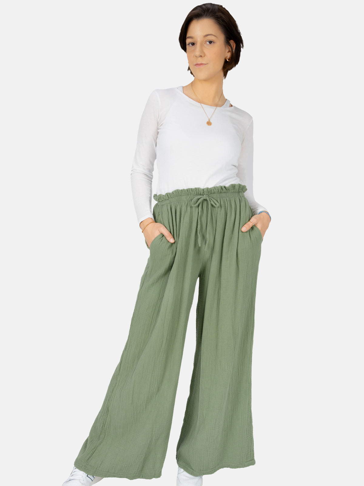 Lockere Musselinhose Liska in Khaki #Farbe_Khaki