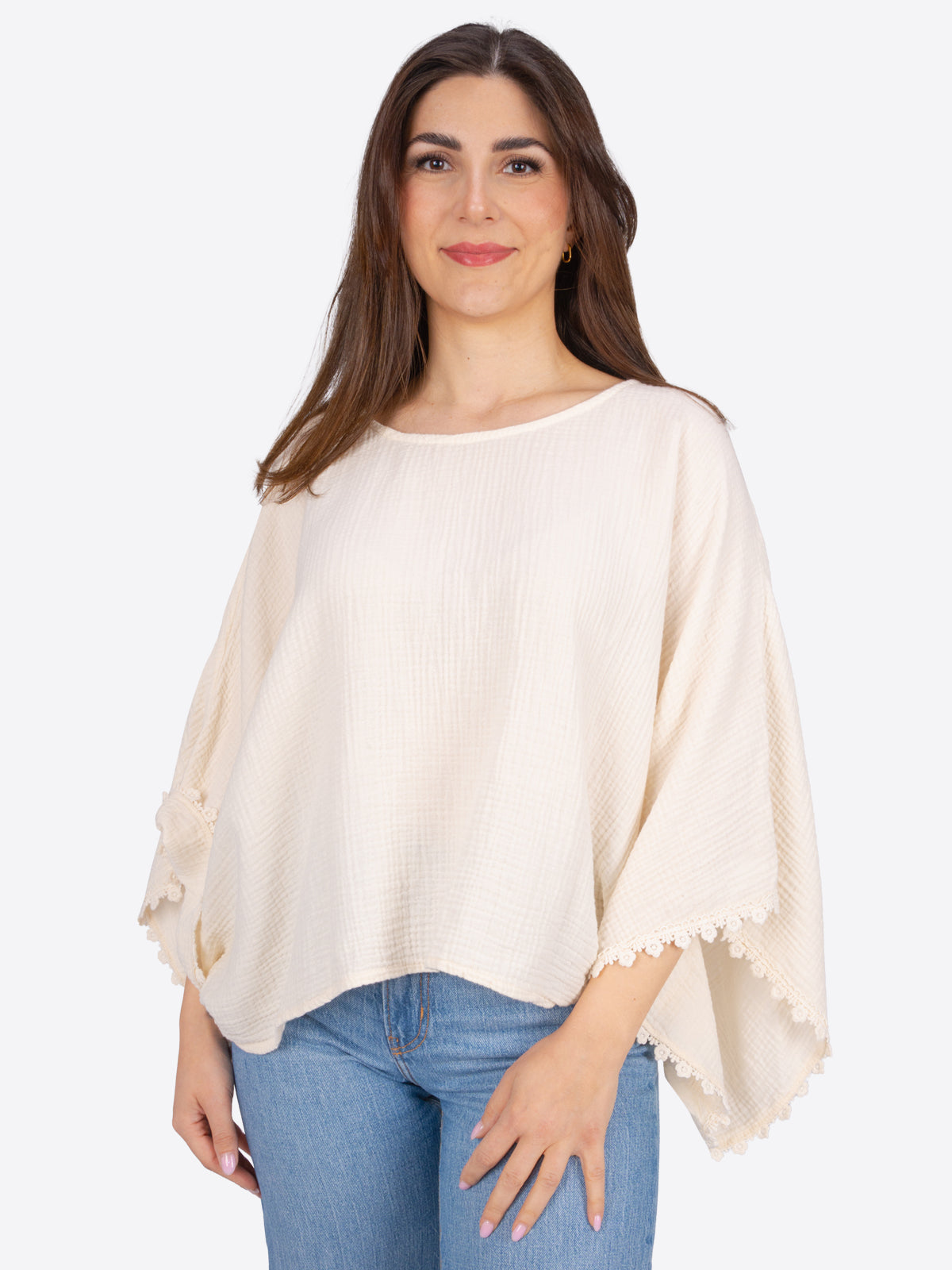 Kurze Musselinbluse mit weiten Ärmeln - Mathilda