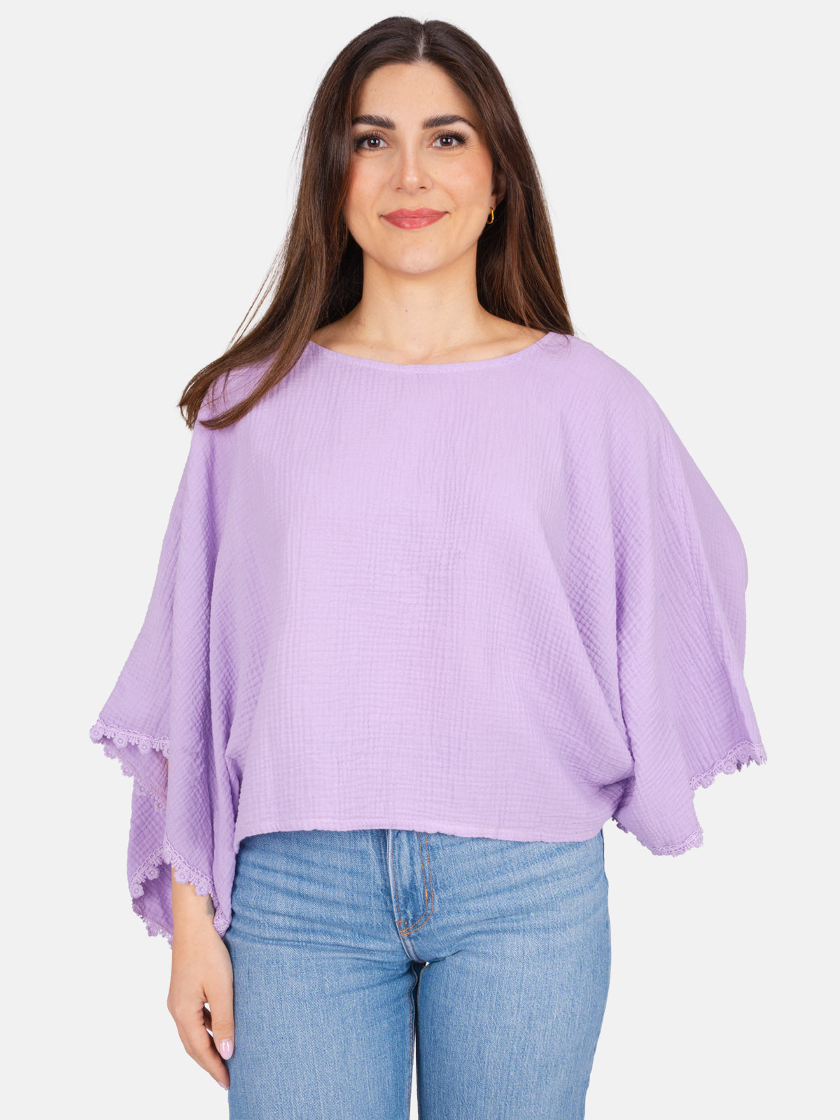 Kurze Musselinbluse mit weiten Ärmeln - Mathilda