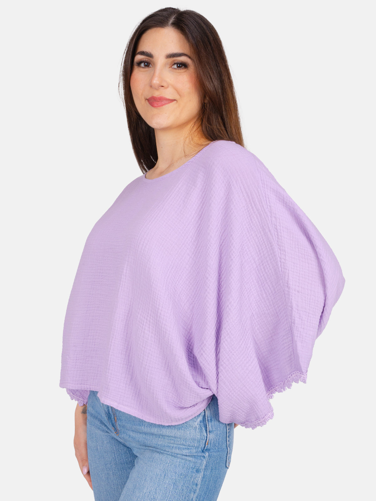 Kurze Musselinbluse mit weiten Ärmeln - Mathilda