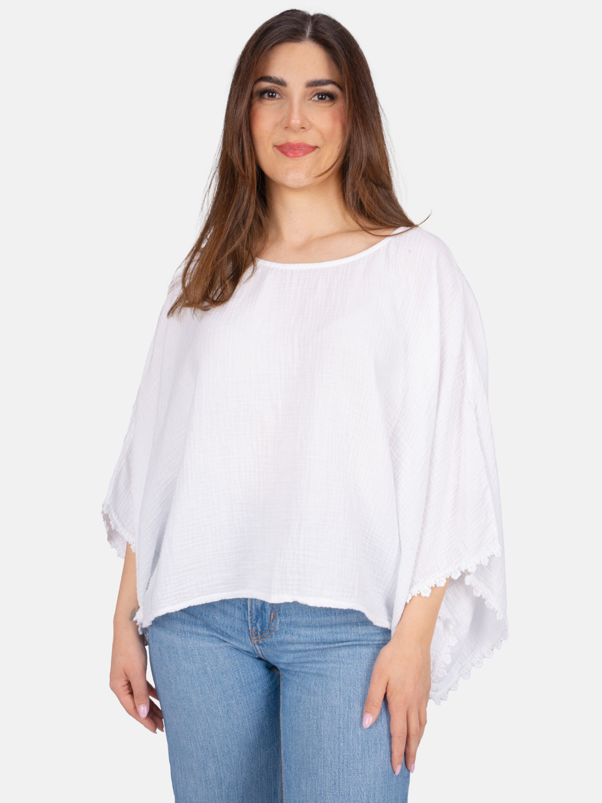 Kurze Musselinbluse mit weiten Ärmeln - Mathilda