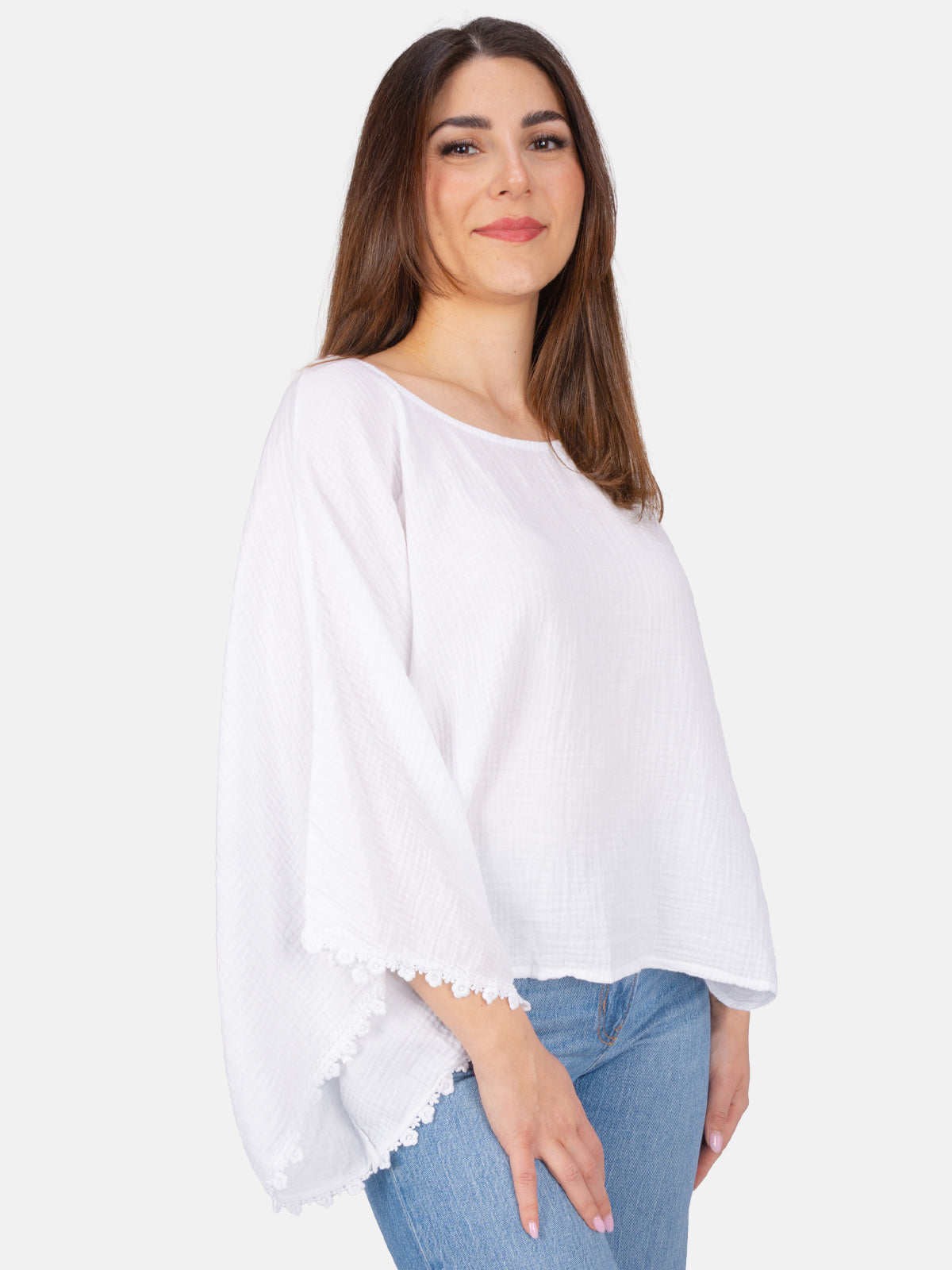 Kurze Musselinbluse mit weiten Ärmeln - Mathilda