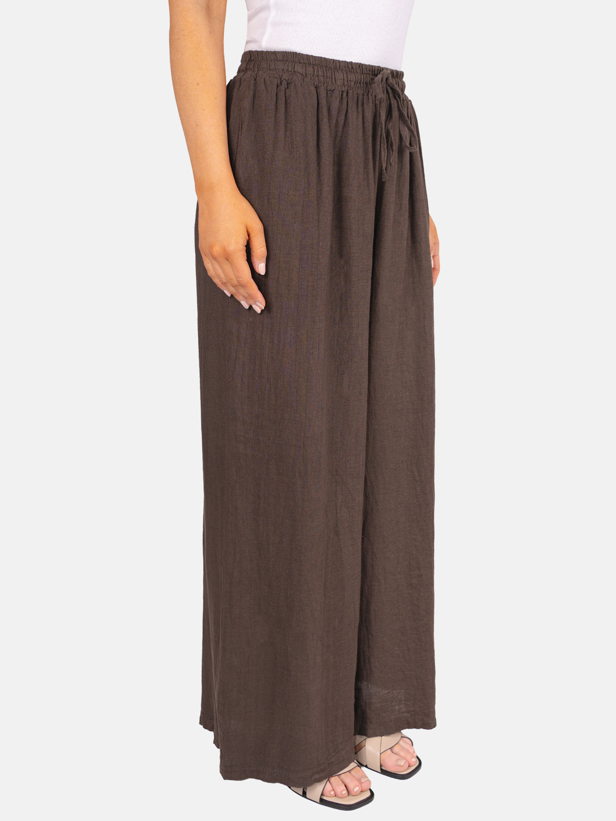 Leinenhose Perla mit Kordelzug in Mokka #Farbe_Mokka
