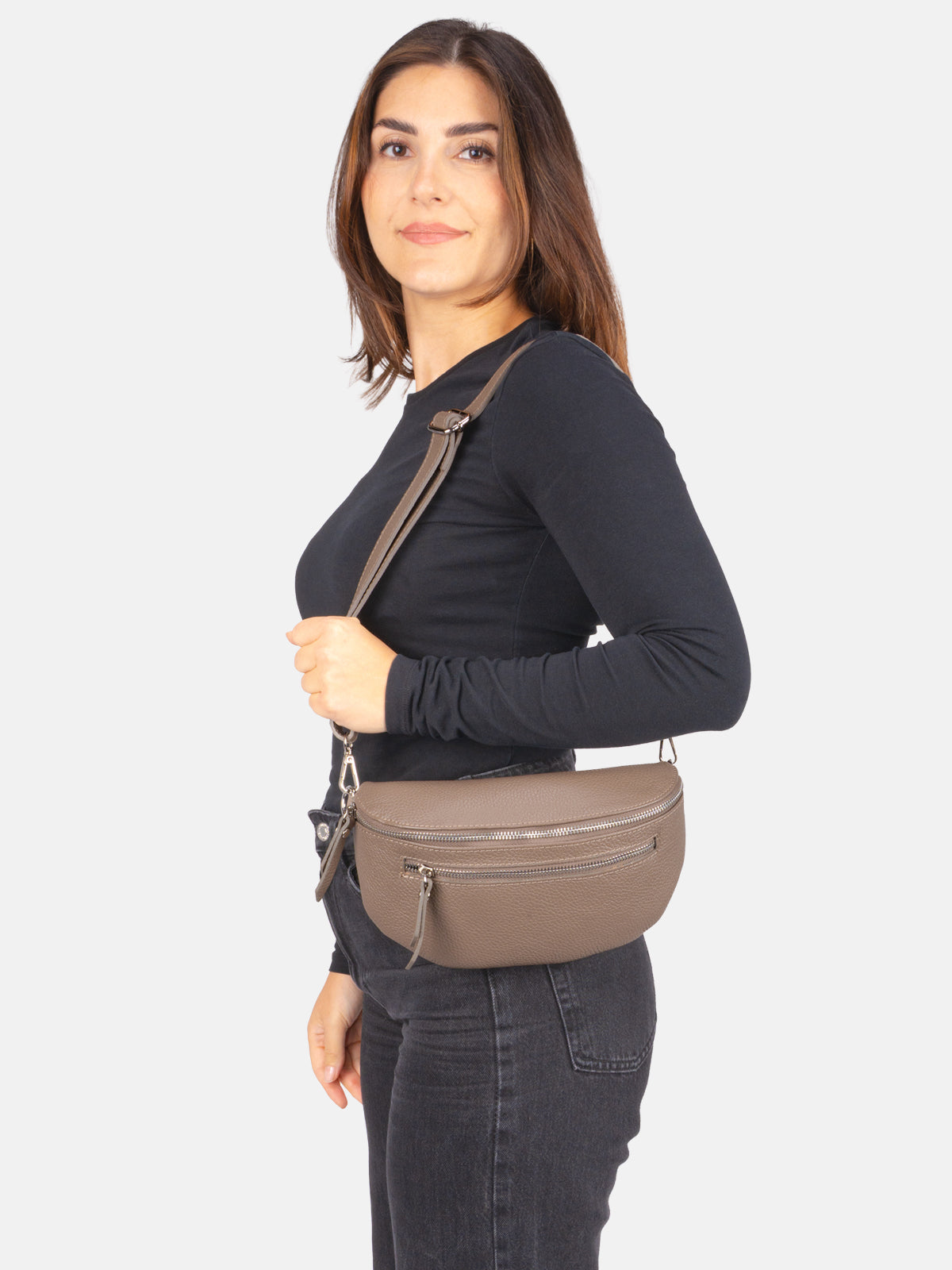 Crossbody Umhängetasche mit 2 Zipper aus 100% Leder - Pia