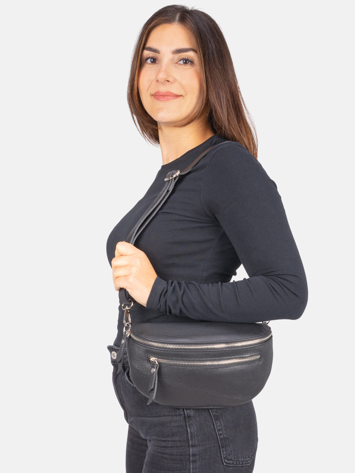 Crossbody Umhängetasche mit 2 Zipper aus 100% Leder - Pia