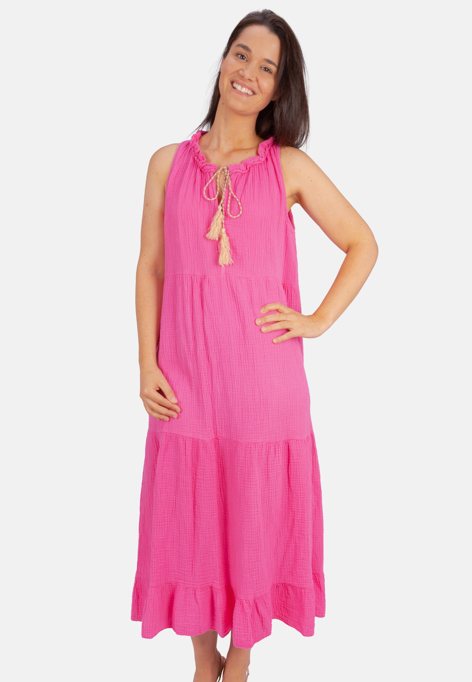 Musselin Maxikleid mit Tasseln - Viola