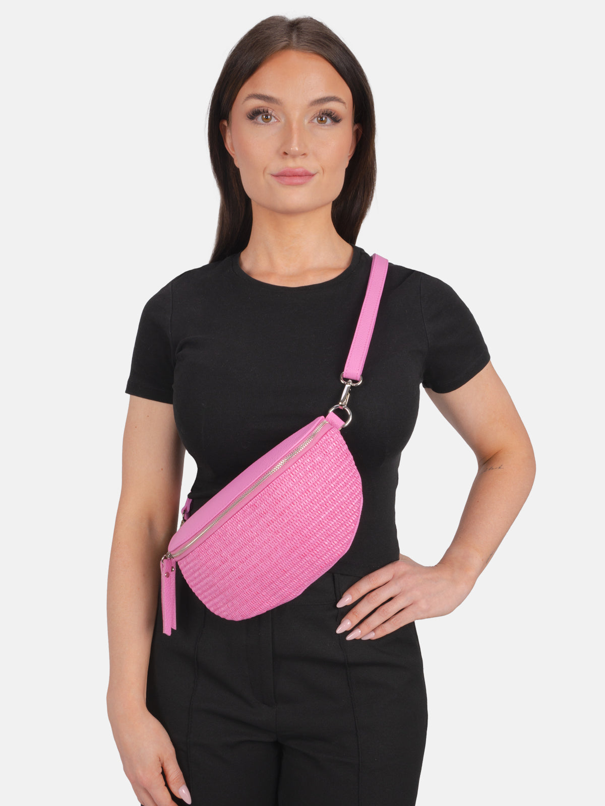 Raffia Leder Umhängetasche - Juna