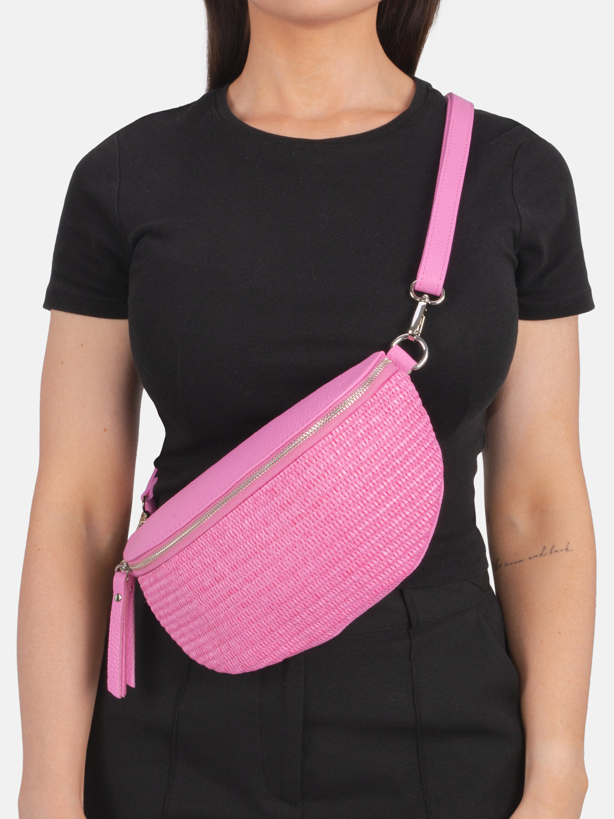 Raffia Leder Umhängetasche - Juna