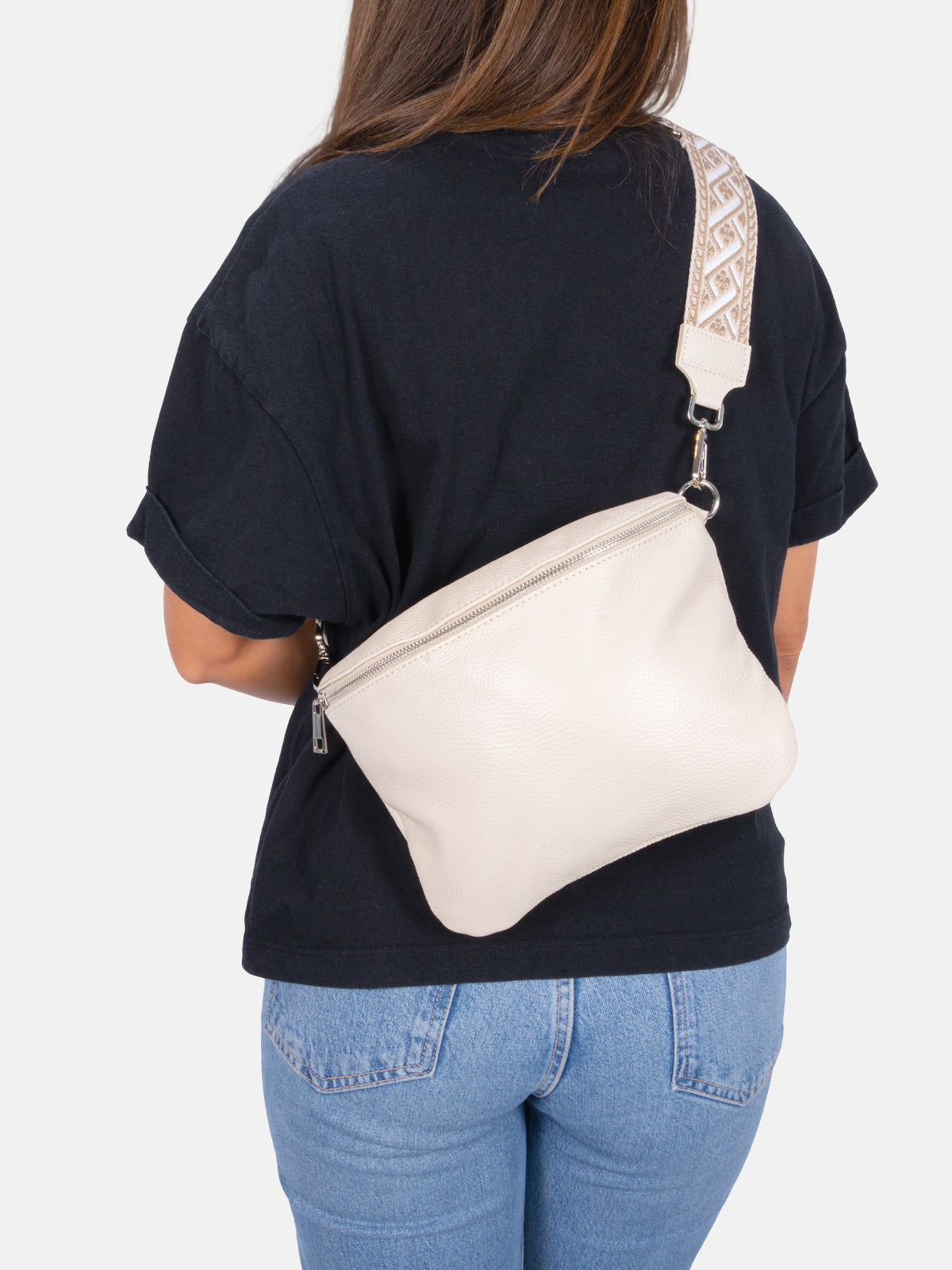 Große Umhängetasche Crossbody aus 100% Leder - creme - Rona