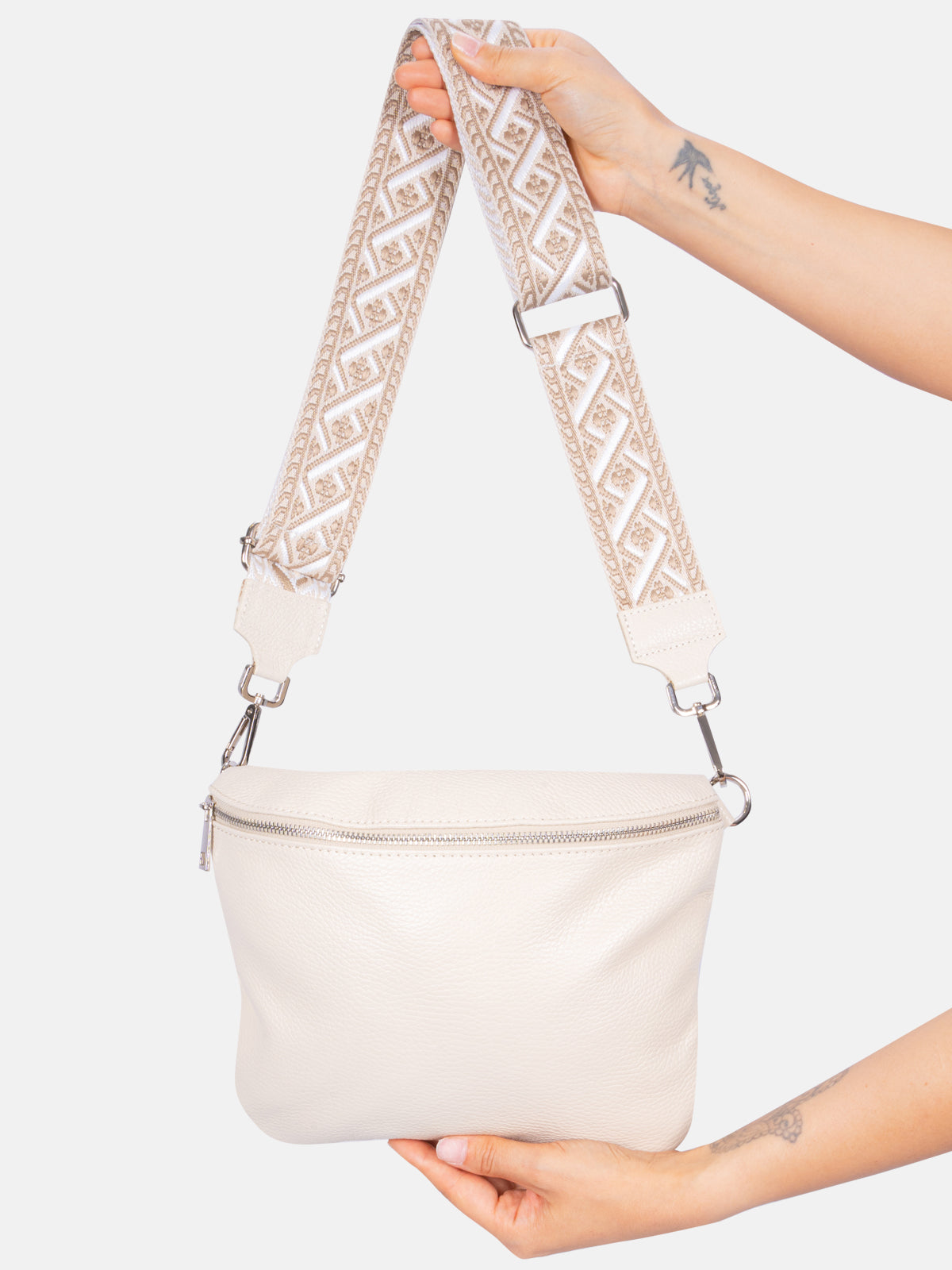 Große Umhängetasche Crossbody aus 100% Leder - creme - Rona