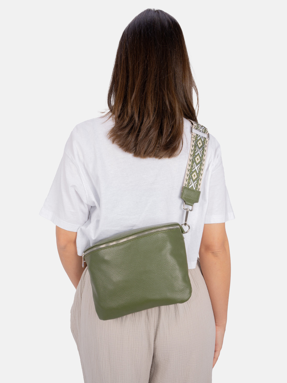 Große Umhängetasche Crossbody aus 100% Leder - olivgrün - Rona