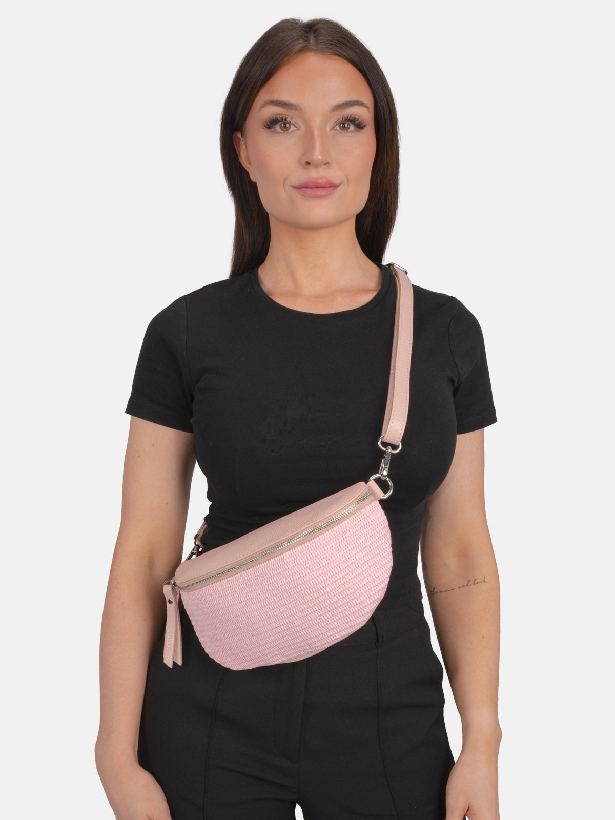 Raffia Leder Umhängetasche - Juna