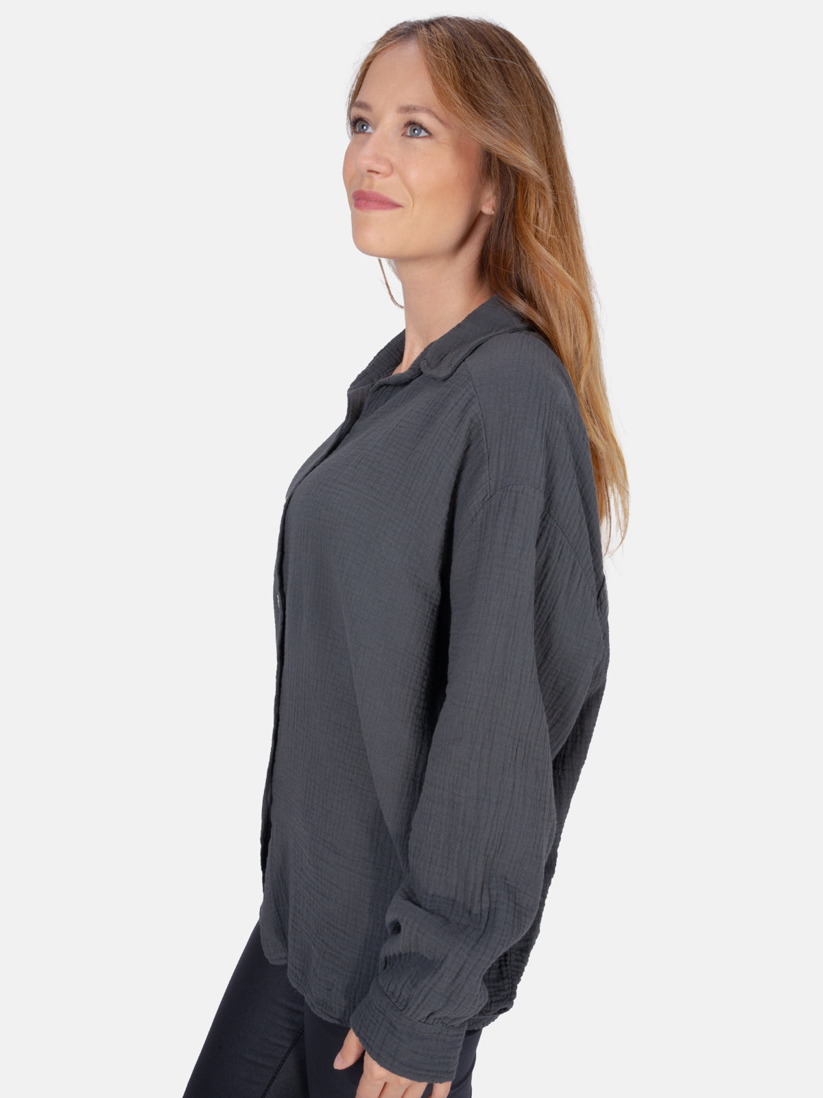 Kurze Musselin Hemdbluse mit Knöpfen - anthrazit - Sasha