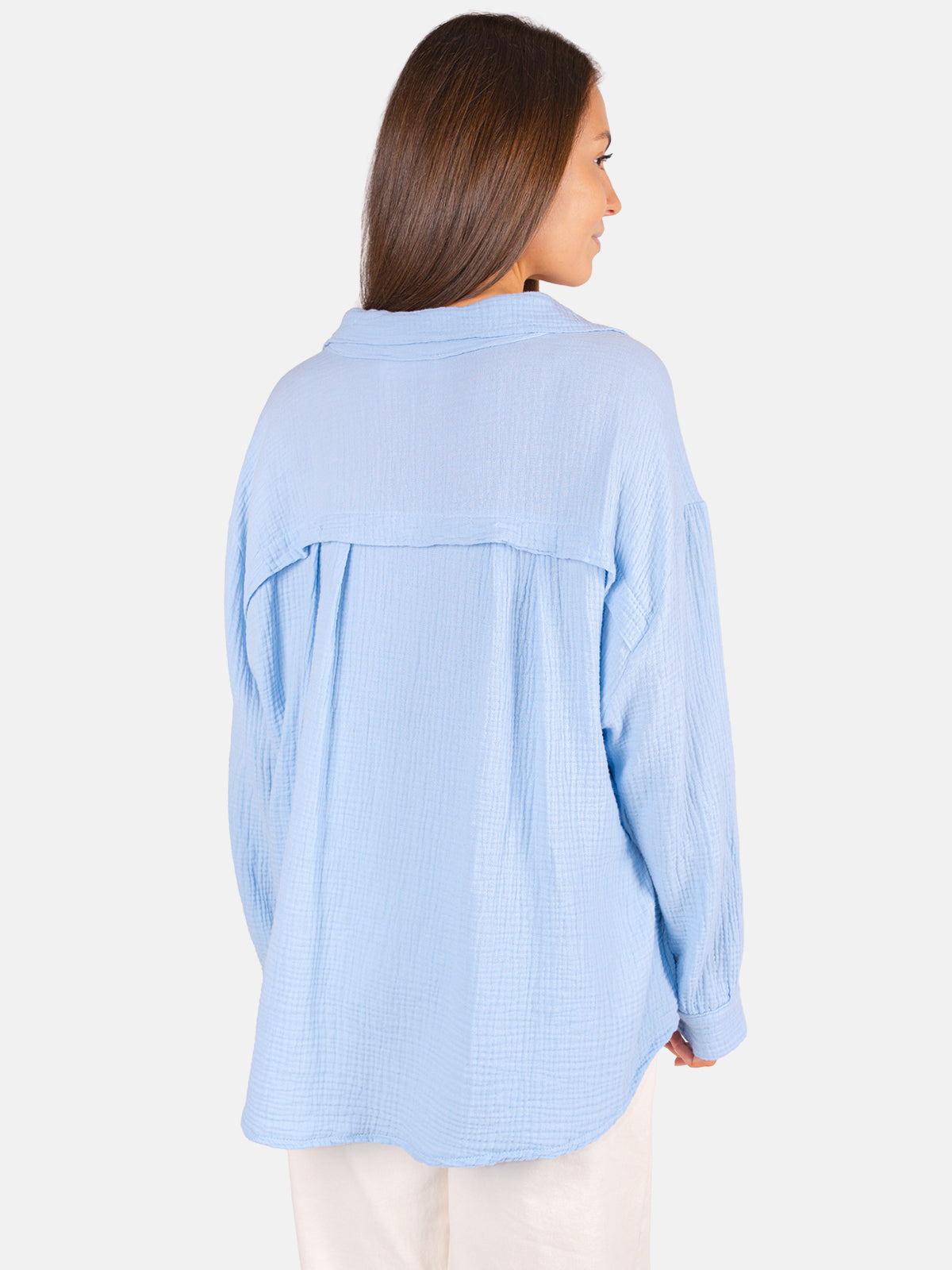 Kurze Musselin Hemdbluse mit Knöpfen - babyblau - Sasha