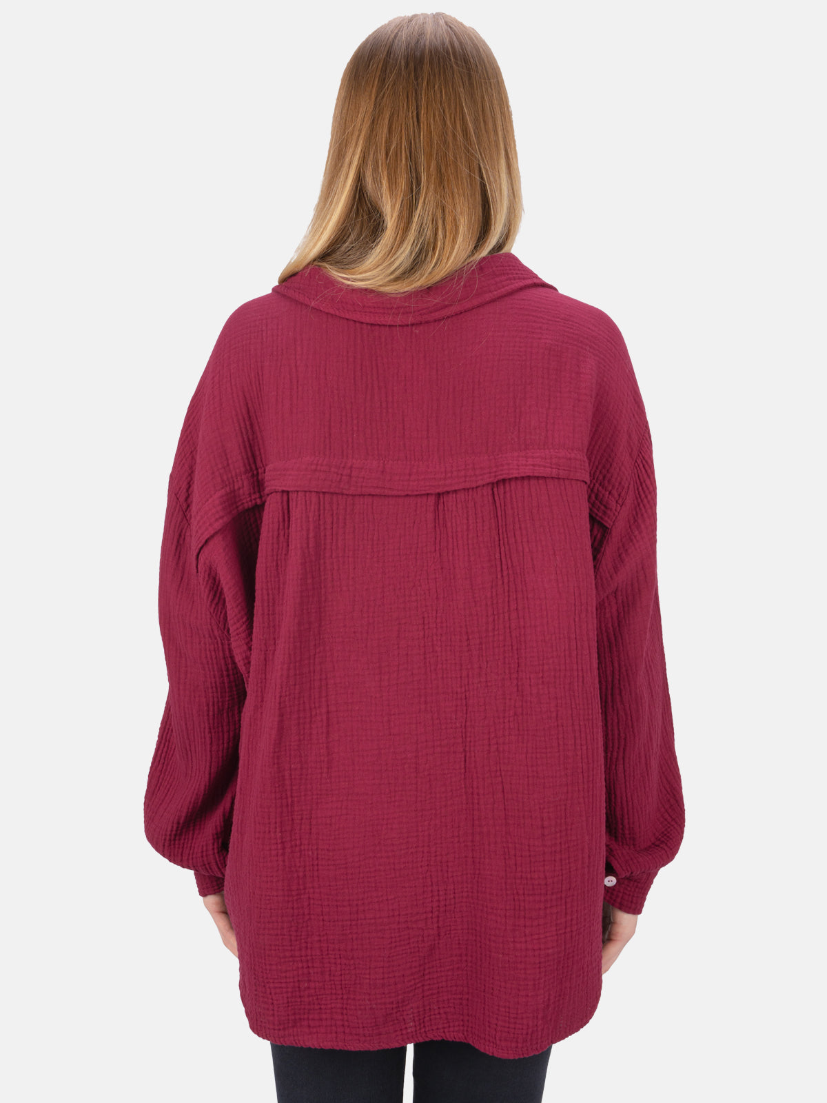 Kurze Musselin Hemdbluse mit Knöpfen - bordeaux - Sasha